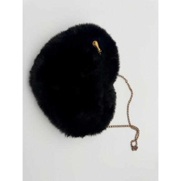 Handbags - Vintage Black Faux Fur Heart Shaped Crossbody Bag Gold Chain Strap Y2K Aesthetic